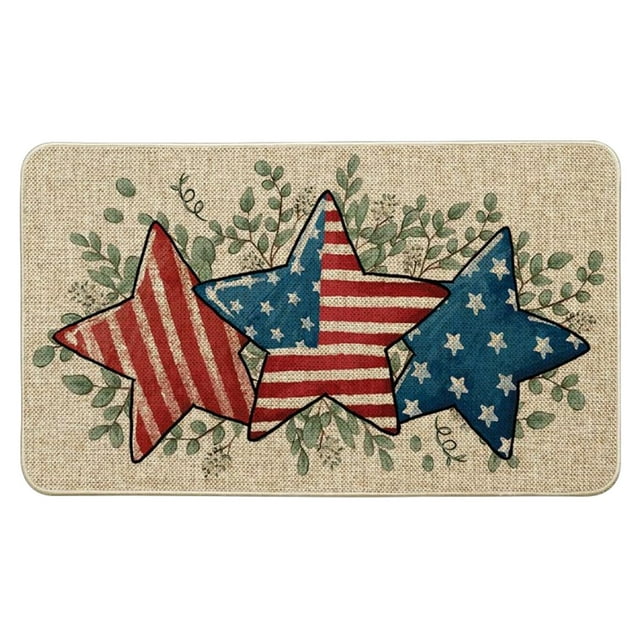 SLYNSHome Independence Day Welcome Mats 4th of July Doormat Non Slip Patriotic Floor Mat with Printing Red White Blue Kitchen Rug for Memorial Day Decorations