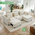 thumbnail image 5 of INGALIK 101.5" Chenille Modular Combination Sofa, U Shaped L Shaped Convertible Sofa with Storage Seat & Pet Cathole Ottoman, Modern Sectionals 5 Seat Sofa Couch Living Room, White, 5 of 11