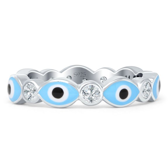 Minimal Evil Eye Ring Cubic Zirconia Good Luck 925 Sterling Silver Size 5