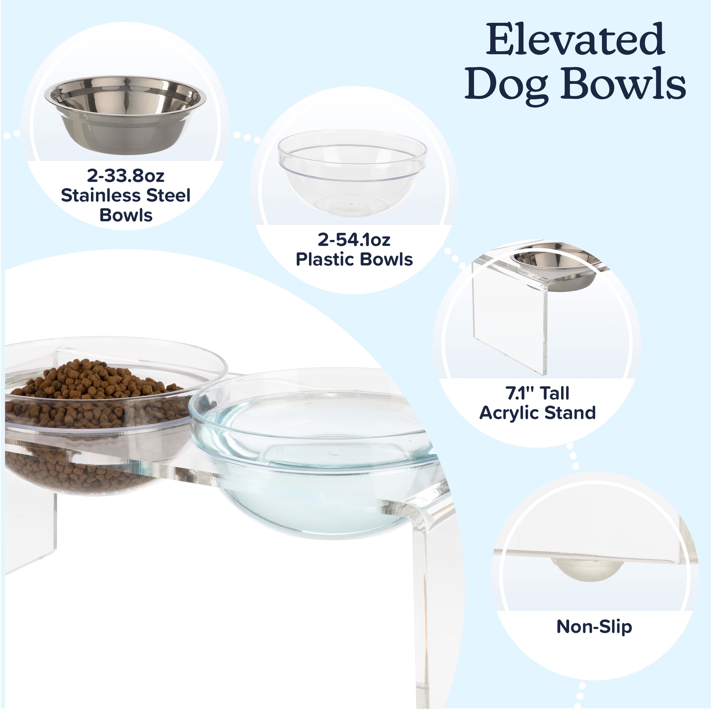 PETMAKER Elevated Dog and Cat Bowls Set - 7.1in Tall Acrylic Dog Bowl Stand