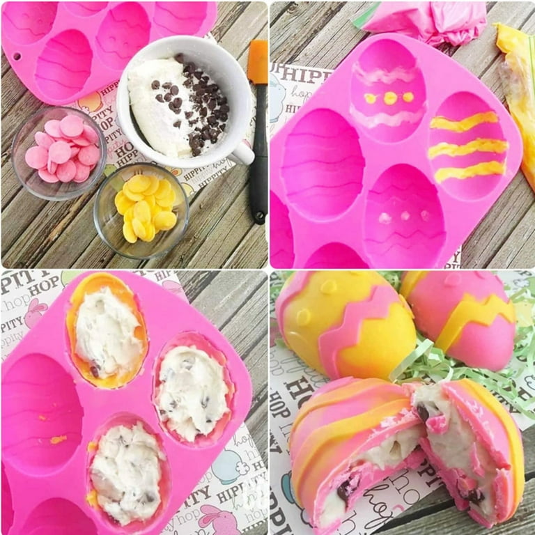 HomChum 2 Pieces Easter Eggs Silicone Mold Half Egg Mold Chocolate Mold,  Easter chocolate egg mold Easter Candy Cookie Mould Silicone Baking Mold  for Party Jelly Ice Cube, Chocolate(Pink) 