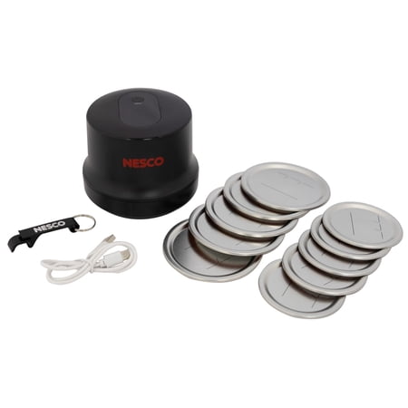 NESCO Electric Mason Jar Vacuum Sealer with 10 Assorted Lids, Type-C Charging Cable, and Bottle or Jar Opener