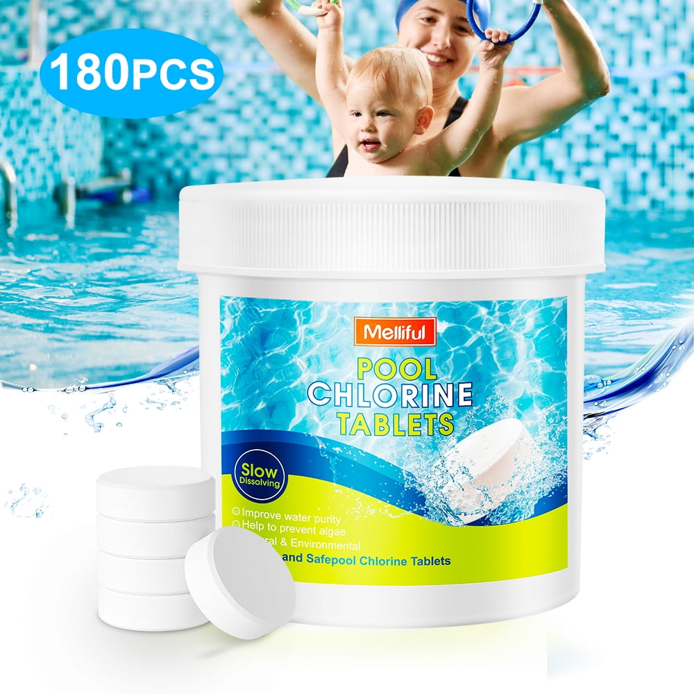 Melliful Pool Chlorine Tablets, Long Lasting Chlorine Tablets, Chlorine Tabs for Small Pool, Spas and Tubs Cleaning , 180Pcs , White
