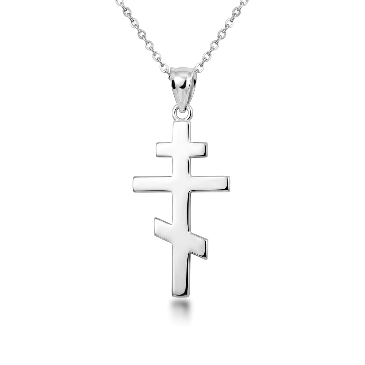.925 Sterling Silver Eastern Orthodox Cross Pendant Necklace (Pendant With 16" Chain)