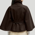 thumbnail image 4 of Ponchos con Mangas de Murciélago para Mujer, Abrigo de Lana con Cuello Alto y Cinturón, Chaqueta Corta de Invierno Café L, 4 of 8