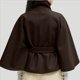 thumbnail image 4 of Ponchos con Mangas de Murciélago para Mujer, Abrigo de Lana con Cuello Alto y Cinturón, Chaqueta Corta de Invierno Café L, 4 of 8