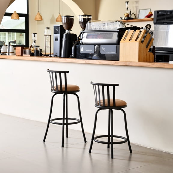 Homy Casa Adjustable Height Desk Stools Set of 2, 24" & 29" Seat Options, Metal Frame with Cushioned Seat, Swivel Function, Brown