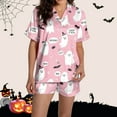 thumbnail image 5 of Hpapadks Halloween Cute Pajama Sets for Women Satin Silk Pumpkin Graphic Short Sleeve Sleepwear 2 Piece Button Down Top and Shorts Women Pjs Pink, 5 of 6