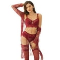thumbnail image 2 of Women Push Up Embroidery Bras Set Lace Lingerie Bra Panties Garter Stocking 7PCS, 2 of 5