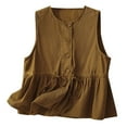 thumbnail image 2 of Lixiuxyad Cotton Vest Jacket Women's New Loose Fitting Slimming And Age Reducing Round Neck Ruffled Edge Design Sense Top Trendy Flowy,Yellow M, 2 of 4