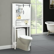 Bathroom Above Toilet Cabinet, White MDF Storage Cabinet, Bathroom Storage Space Saver with Adjustable Shelf & A Barn Door Cabinet, Over The Toilet Storage for Bathroom, K768