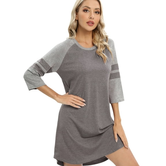 EFINNY Women's 3/4 Sleeve Nightgowns Contrast Color Nightdress Round Neck Nightshirt Comfy Cotton Sleepshirt S-3XL