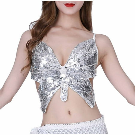 Womens Bras Woman s Solid Color Sequin Strap Adjustment Chest Cushion Dance Costume Bras Plus Size Bras for Women Full Coverage Sport Everyday Bra