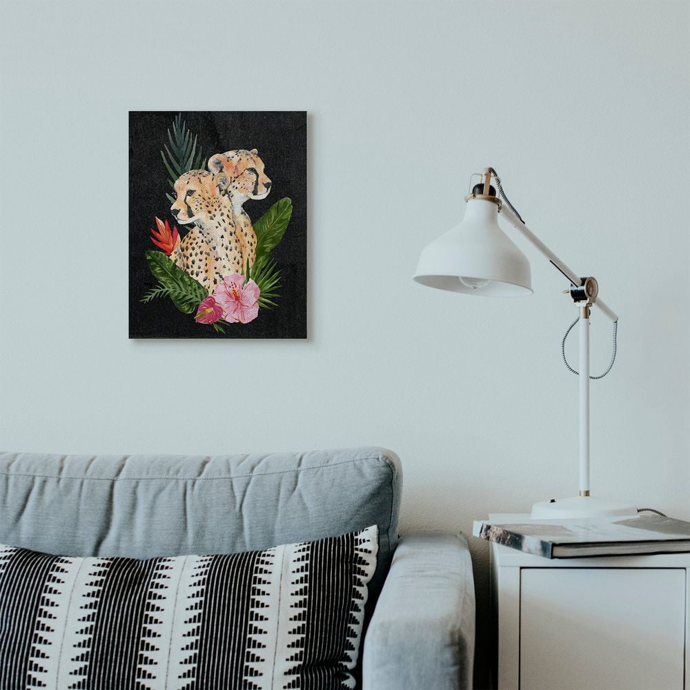 Stupell Home Décor Cheetah Couple Pink Flower Animal Painting Canvas Wall Art by Annie Warren