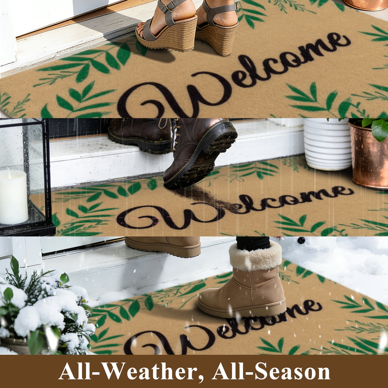MeyJey Coir Welcome Indoor Outdoor Doormat, 32" x 48" Non Slip Backing Floor Mat for Home Entrance Outside Entry Yard