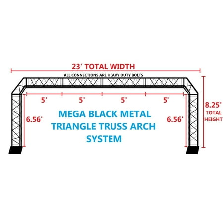 Cedarslink BLACK TRUSS ARCH KIT 23FT Width Mobile Portable DJ Lighting System Metal Bolts. LARGEST ARCH SYSTEM AVAILABLE! QUICK/EASY SETUP!