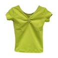 thumbnail image 2 of Krdevn Girls Ruched V-Neck Dance Top Short Sleeve Stretchy Athletic Tee for Kids Ballet Performance,11-12 Years, 2 of 4