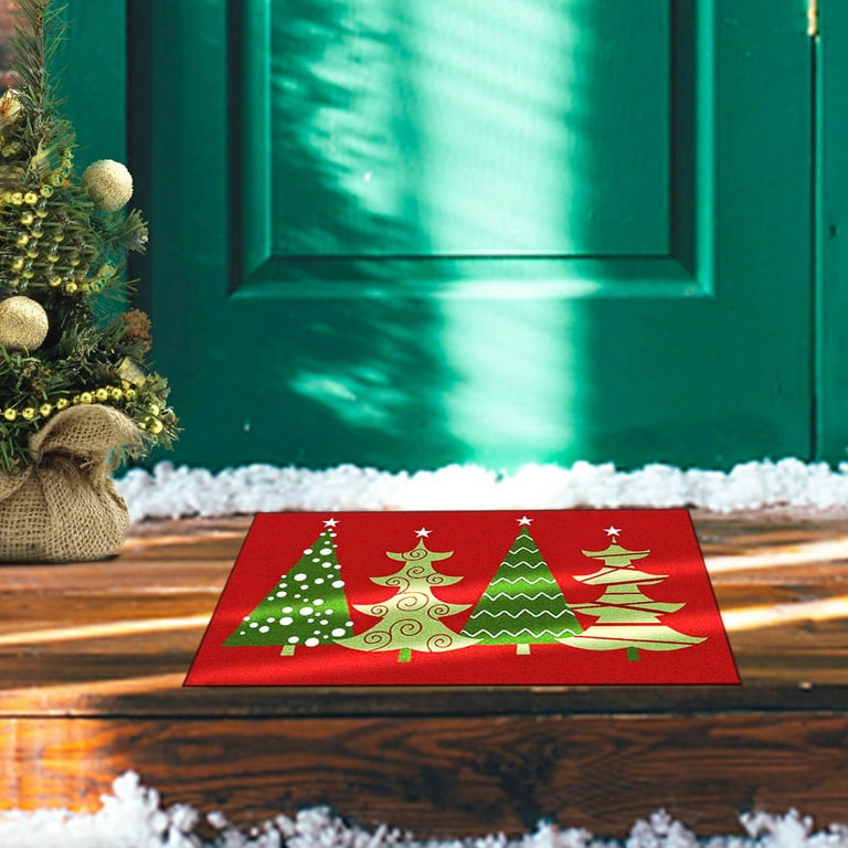 Qisiwole Non-Slip Christmas Rugs Christmas Mats 16 x 24 Inches Holiday Rugs Winter Welcome Doormats Floor Mat for Indoor Outdoor Xmas Rug Home Garden
