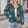 thumbnail image 3 of Jackets for Women Winter Coat Jackets Flannel Stand Collar Jacket(Butterfly Floral Pattern,Size:S-4XL), 3 of 7