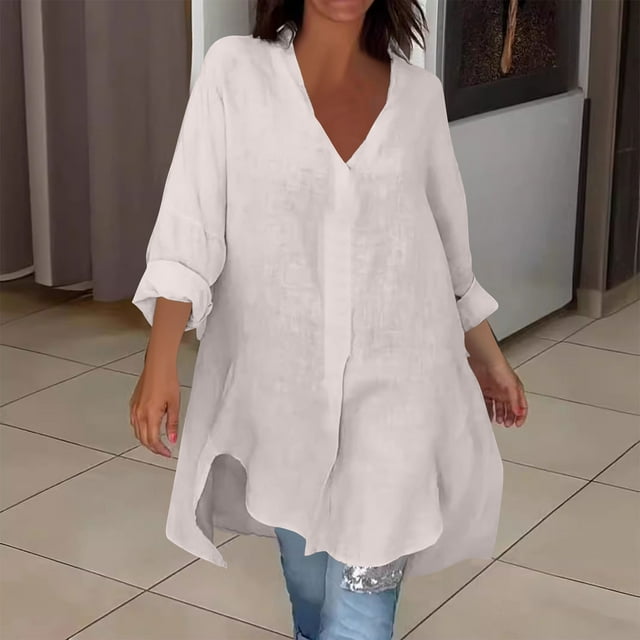 mfyjkho Vestidos para mujer, Vestido camisero holgado con abertura en color liso y temperamento elegante para mujer Vestidos maxi para mujer s