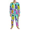 thumbnail image 3 of Fotbe Graffiti Pineapples Pijama de Hombre con Estampado de Manga Larga, Conjunto de 2 Piezas, Ropa de Dormir Suave y Cómoda con Bolsillos-X-Large, 3 of 7