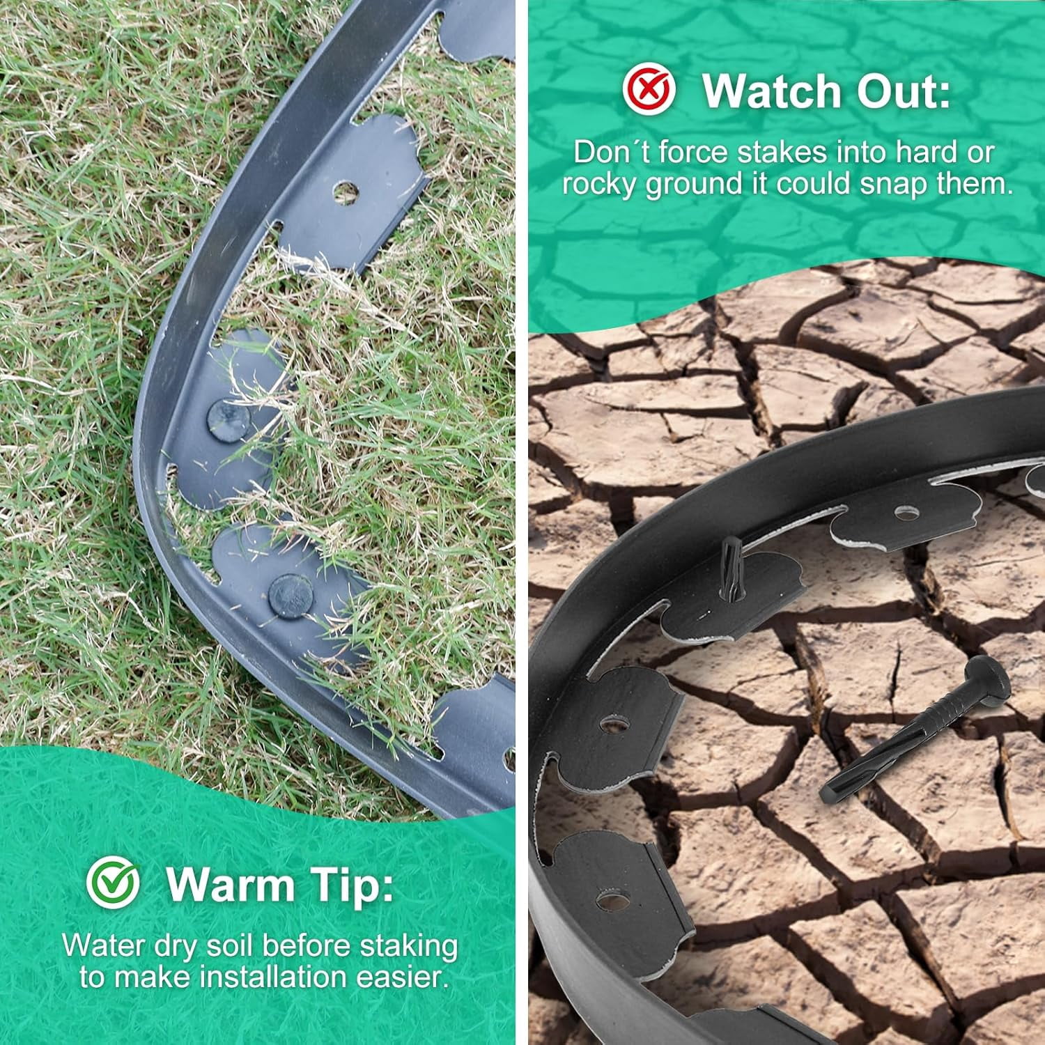 2 Inch x 40FT Garden Edging Kit with 40 Spikes for Landscaping, Plastic Lawn Edging Border for Flower Beds,  Pathways, Black
