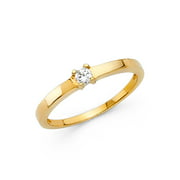 14k Yellow Gold Small Round CZ Engagement Ring Anniversary Solitaire CZ Band Bridal One CZ Ring Size 5.5