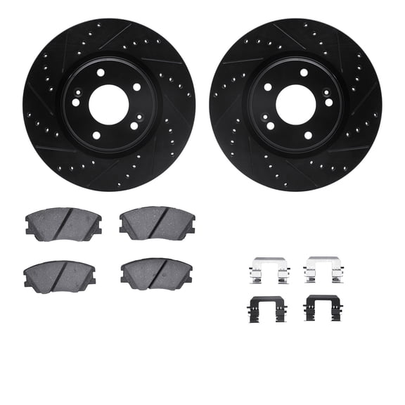 Dynamic Friction Company Front Brake Rotors-Drilled and Slotted-Black with 5000 Advanced Brake Pads includes Hardware 8512-03103