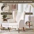 thumbnail image 5 of Ivory White Teddy Fabric Accent Chair with Birch Wood Legs – Mid-Century Modern High-Back Armchair with Thick 5.5” Cushion, Comfy Upholstered Lounge Chair for Living Room, Bedroom, Office, Balcony, 5 of 10
