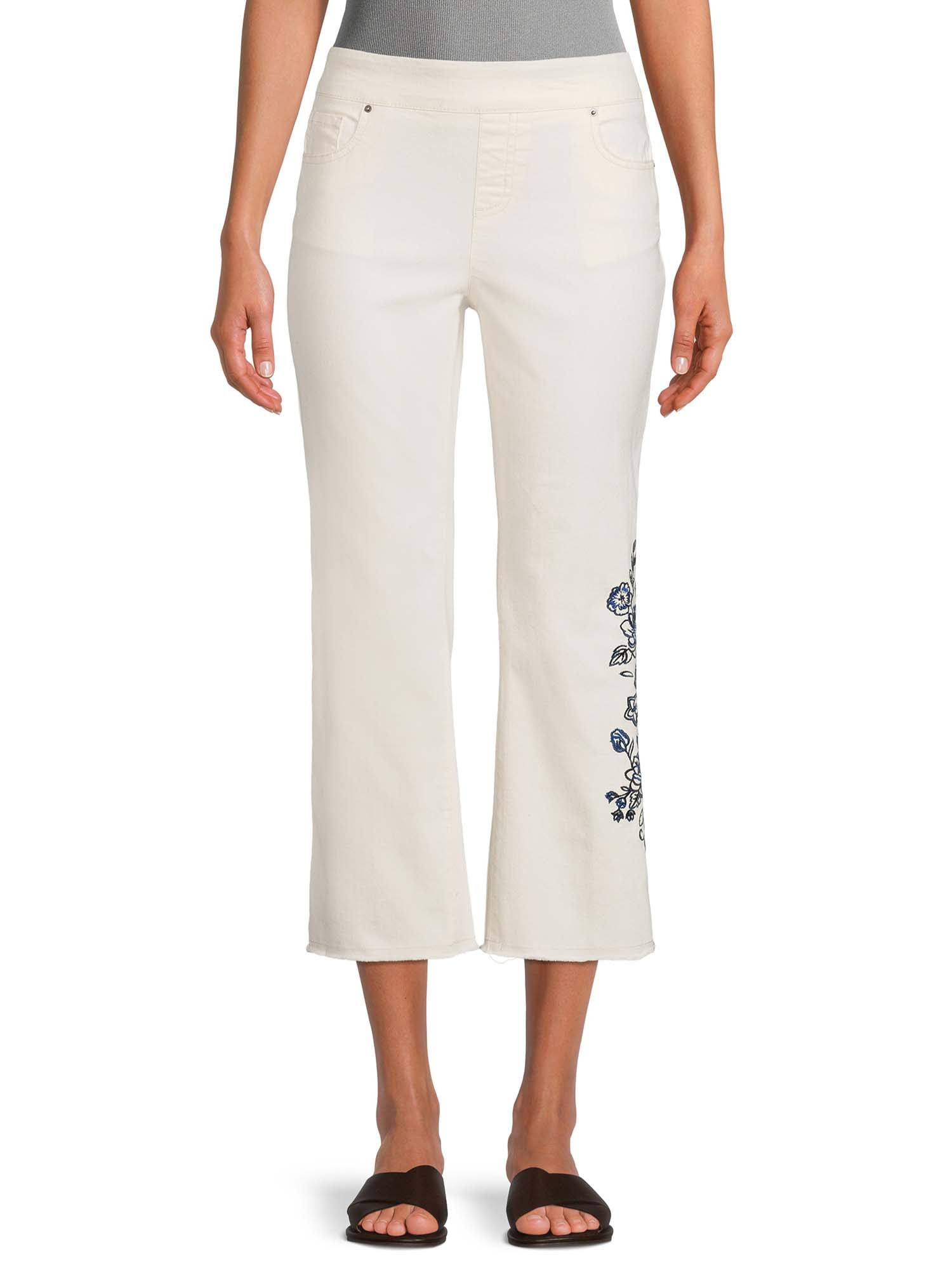 The Pioneer Woman Pull On Embroidered Cropped Jeans, Women’s - Walmart.com