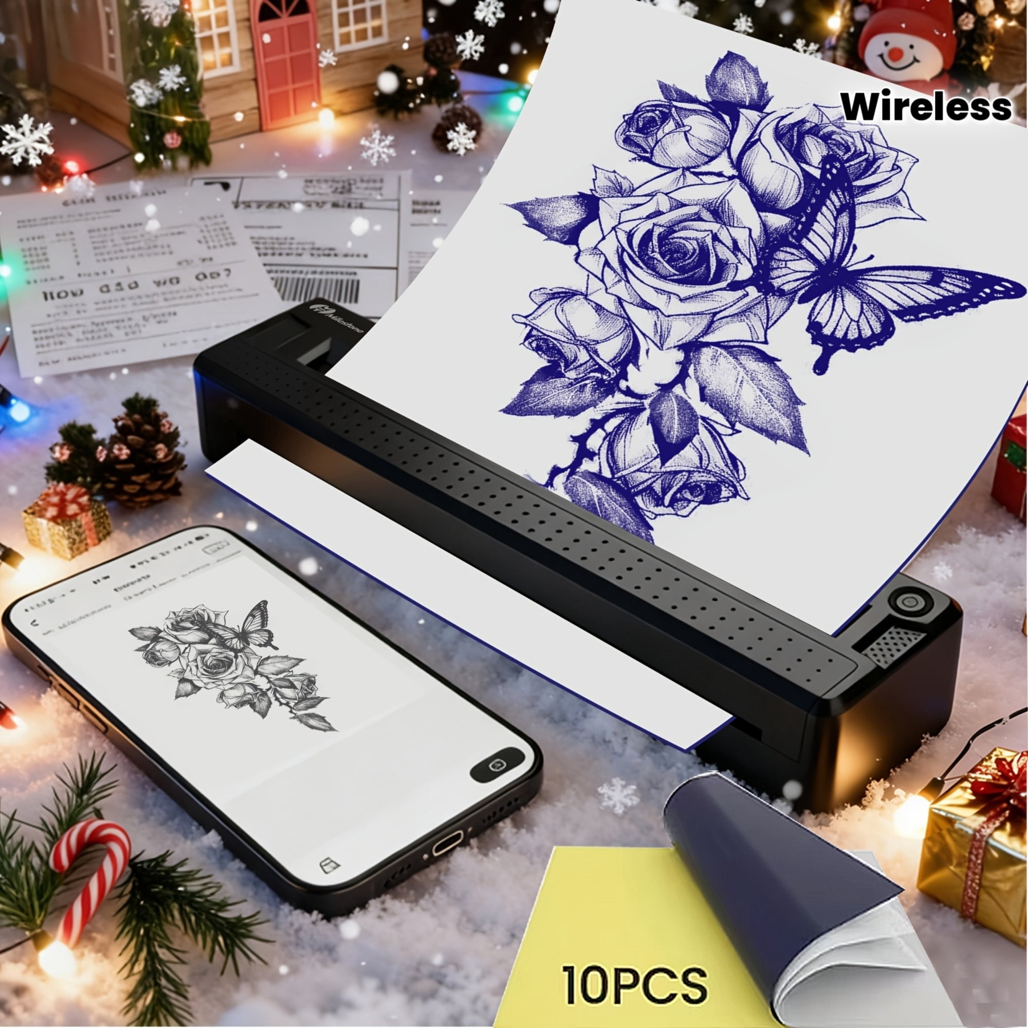 2026 New Inkless A4 Thermal Printer, Document Printer & Tattoo Transfer Printer, Wireless Thermal Printer Compatible with Smartphones Tablets, Suitable for Thermal Paper/Tattoo Transfer Paper