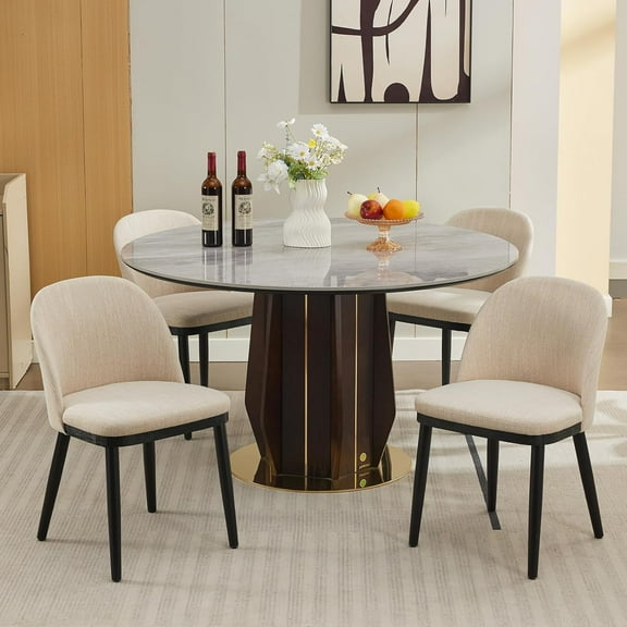 Dining Chairs Set of 4,Modern Fabric Upholstered Kitchen Side Chairs with Curved Backrest and Wood Leg, Armless Dining Chair for Restaurant/Cafe, Beige
