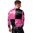 thumbnail image 2 of TiaoBug Mens Horse Racer Costume Satin Jackets Contrast Checkerboard Outerwear Halloween Party Fancy Dress Hot Pink&Black XL, 2 of 7