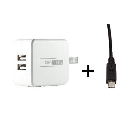 OMNIHIL Replacement 2-Port USB Charger+(5FT)MICRO-USB forBlackBerry Passport Cellphone