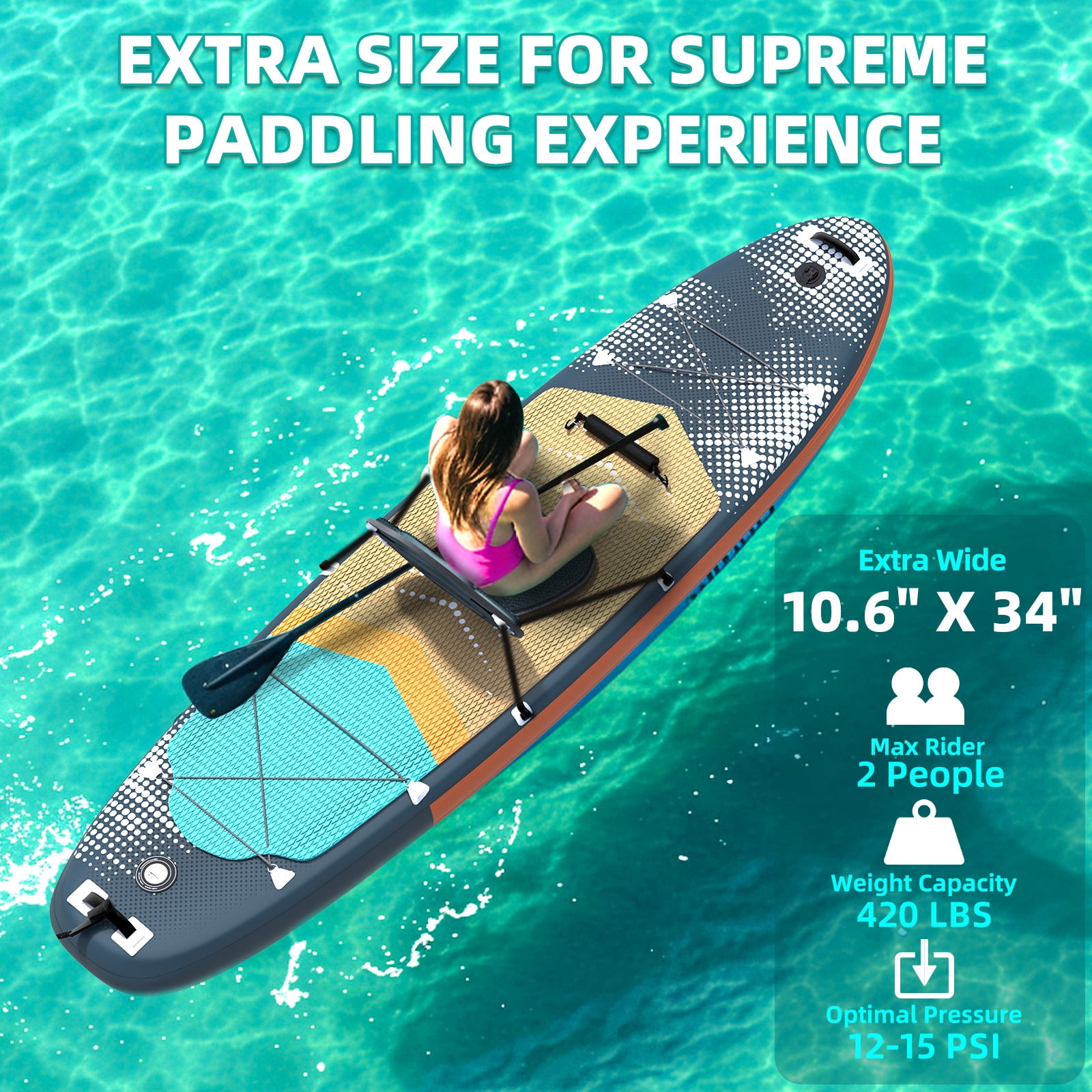 Danrelax 10.5' Inflatable Stand Up Paddle Board SUP Kit with Paddle, Pump, Backpack, Blue