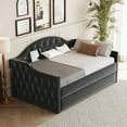 thumbnail image 5 of Harper & Bright Designs Twin Size Tufted Upholstered Daybed with Trundle, Twin Velvet Sofabed with USB & Charging Ports, Black, 5 of 15