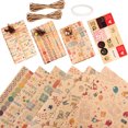 thumbnail image 1 of 6 Sheets Birthday Wrapping Paper, Wrap Set with Flax String, Paper Sheets-Recyclable Birthday Gift, for Women Men Kraft Recycled Gift Wrapping Paper Set, 1 of 7