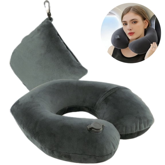 BTideas Inflatable Travel Pillow,Neck Pillow Airplane with Compact Bag for plane Train Car,Dark gray