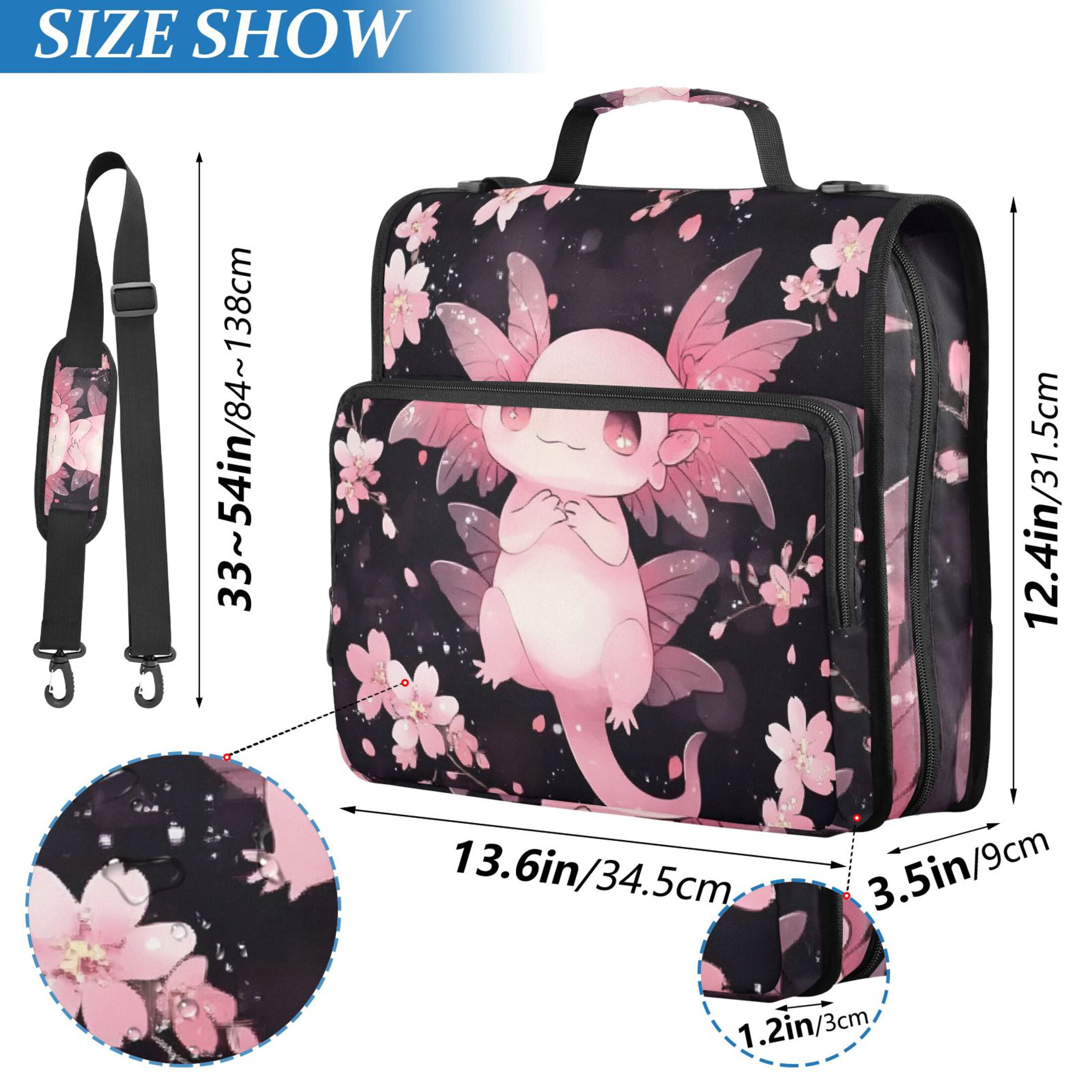 ALAZA Zipper Binder Bag Cute Axolotl Cherry Blossom 3 Ring File Folder Binder Organizer Bag