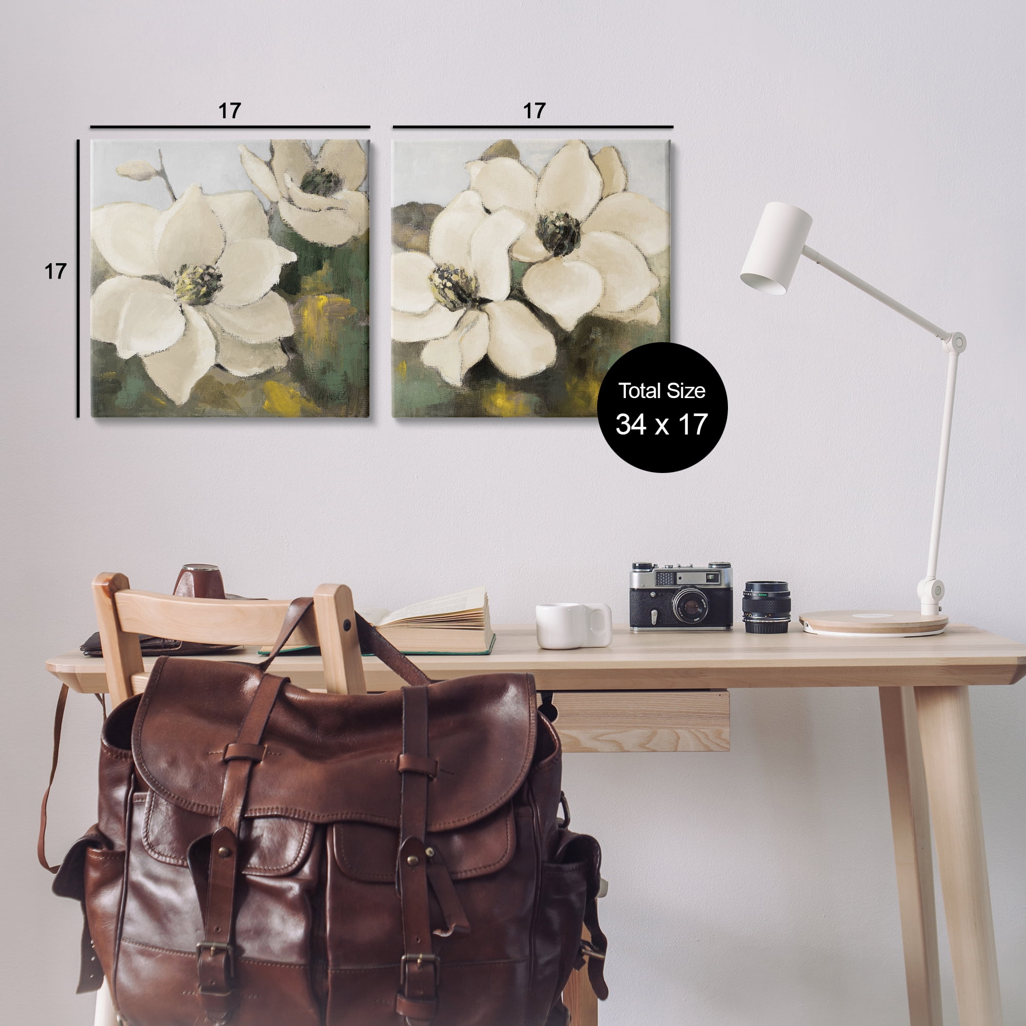 Stupell Industries Blooming Magnolia Blossom Plants & Flowers Painting Wrapped Canvas Art Print Wall Art, 17 x 17, Set of 2
