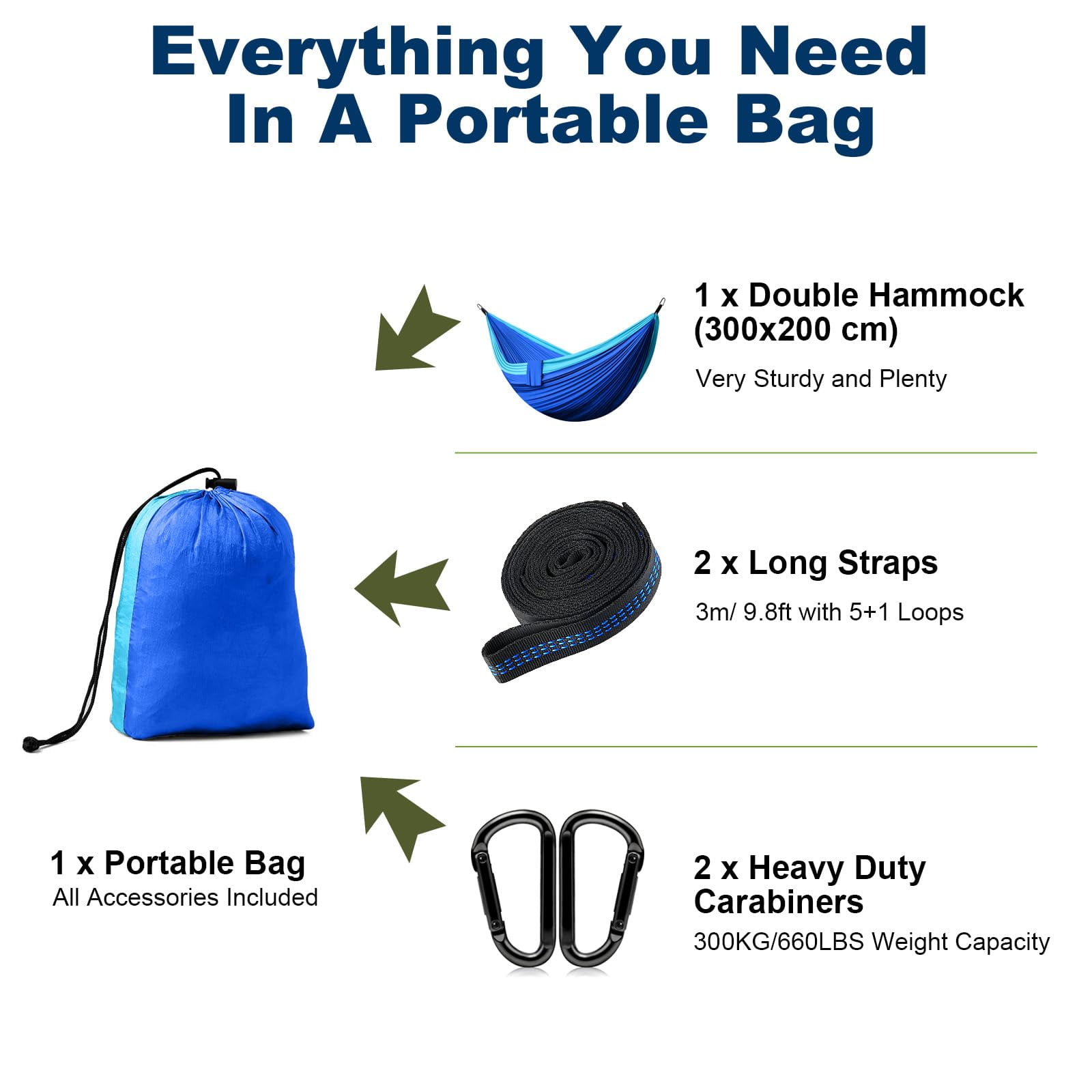Double Camping Hammock - Outdoor Portable Nylon Hammock with 500lbs Capacity, Perfect for Camping, Hiking, and Travel,Blue