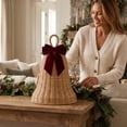 thumbnail image 7 of FeiBiQiuBi Woven Christmas Bell with Bow Ornament, Resin Jingle Bell Shaped Natural Rattan Tabletop Decor for Outdoor Indoor Decoration, 7 of 7