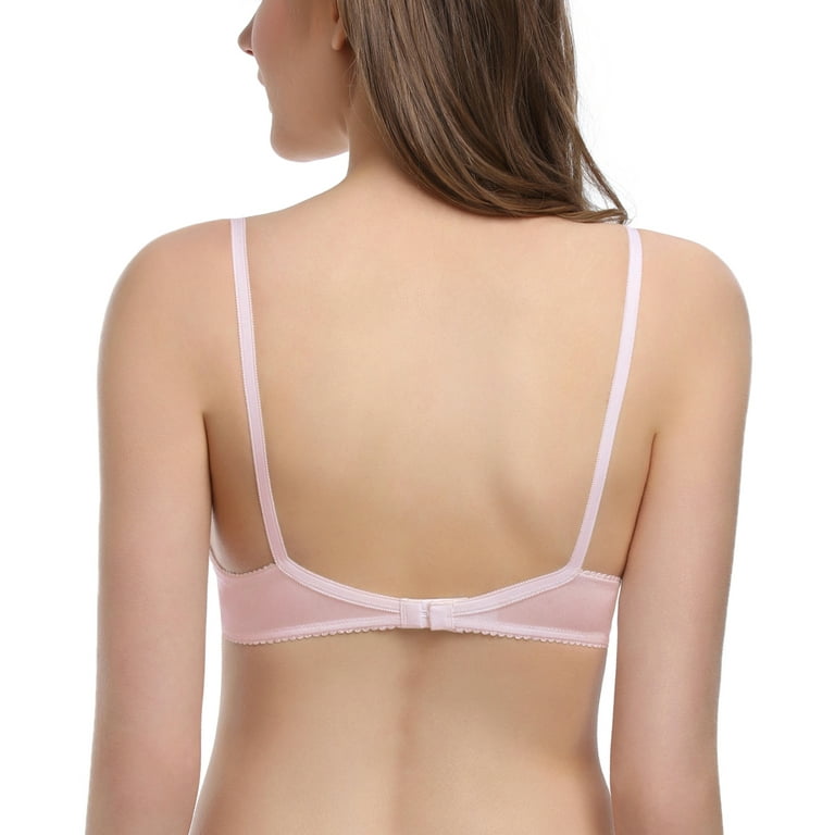 Deyllo Women's Sexy Lace Unlined See Through Underwire Demi Mesh Bra, Pink  32C
