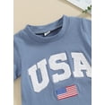 thumbnail image 6 of Aojekbee 4th of July Baby Rompers Infant Girls Boys Fuzzy Letter Flag Embroidery Crew Neck Short Sleeve Bodysuits Summer Jumpsuits, 6 of 10
