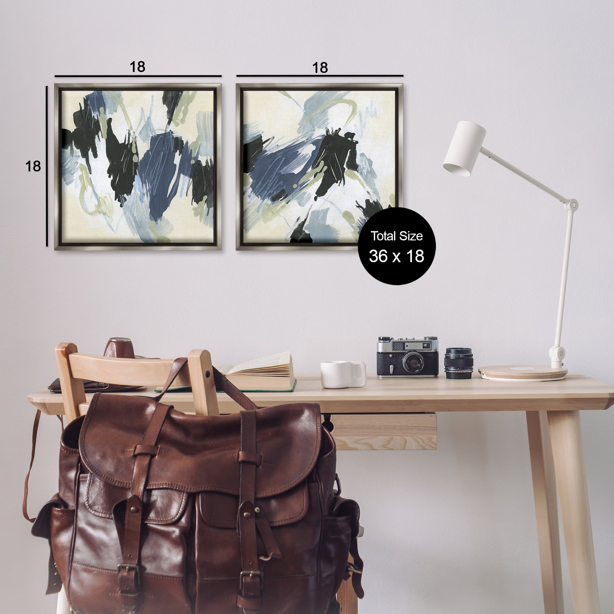 Stupell Industries Muted Blue Green Abstract Patches Abstract Painting Gray Floater Framed Canvas Art Print Wall Art, 18 x 18, Set of 2