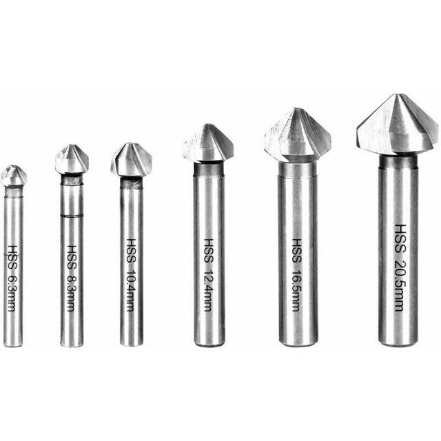 Workshop Essential Countersink Bits, DIN 335 Form C With 90° Point Angle, HSS Steel Cutting Material For Wood And Fiberboard, 6-Piece Set