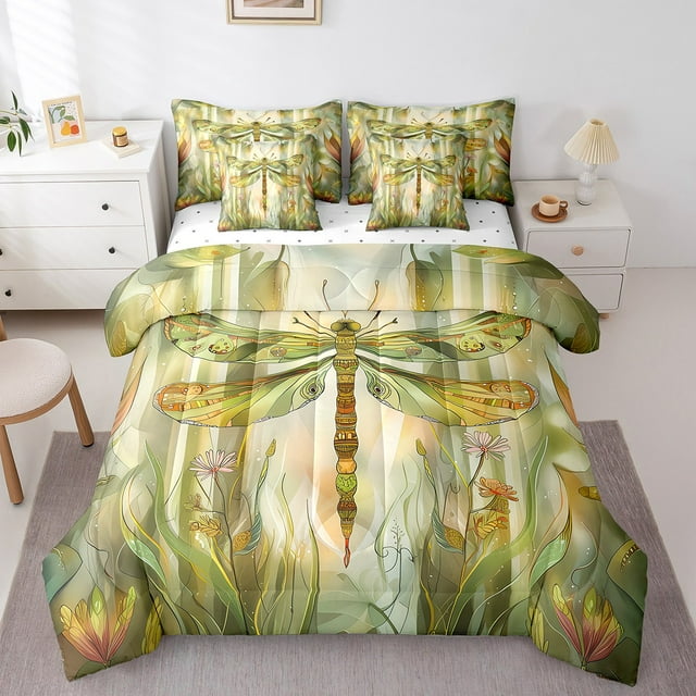 Erosebridal Literie Bohème Libellule Format Grand, Mignon Ensemble de Lit Insecte Format Grand, Déco Botanique de Jungle, Réversible 7 Pcs