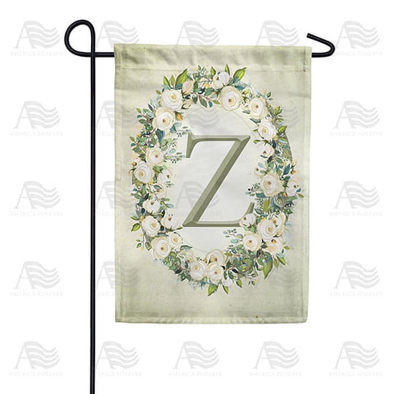 America Forever Spring Monogram Garden Flag Letter Z 12.5 x 18 inches Double Sided Vertical Outdoor, Yard, Lawn, Beautiful Floral Wreath, White Flowers, Rose, Summer Themed Garden Flag
