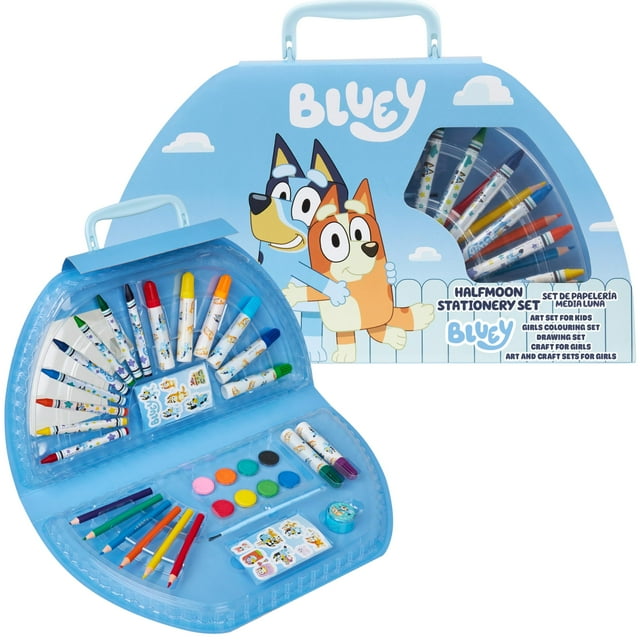 Kit de dibujo con lápices de colores azules de Art Supplies con funda para niños