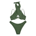 thumbnail image 5 of Women's Bikini Set Halter Neck Underwire Push Up Solid Color Sexy Two Piece Swimsuit for Beach Pool Summer Party,Army Green,L, 5 of 7